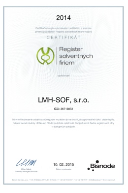 Certifikát Register solventných firiem 2014