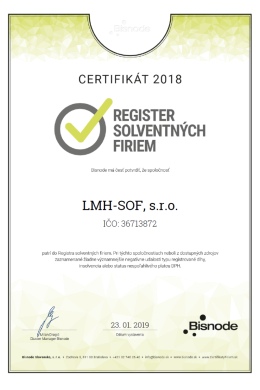 Certifikát Register solventných firiem 2018